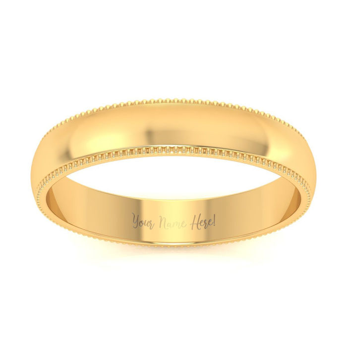 Wedding Bands | 18K Yellow Gold 4MM Comfort Fit Milgrain